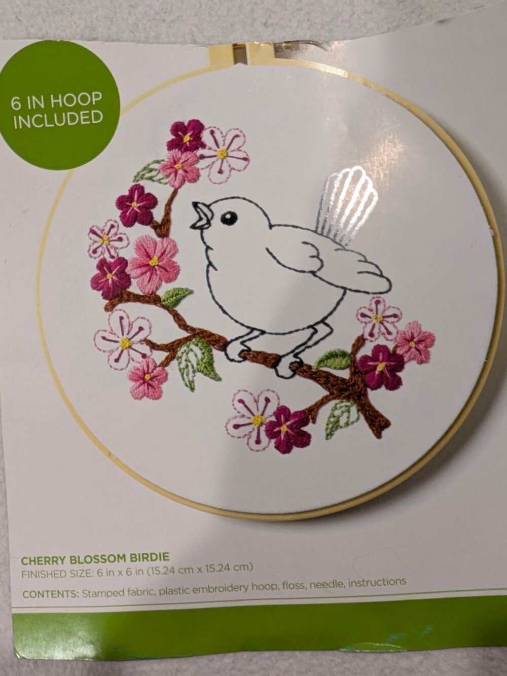 Bucilla Cherry Blossom Birdie Embroidery Kit 6" Cottagecore Floral - 1329